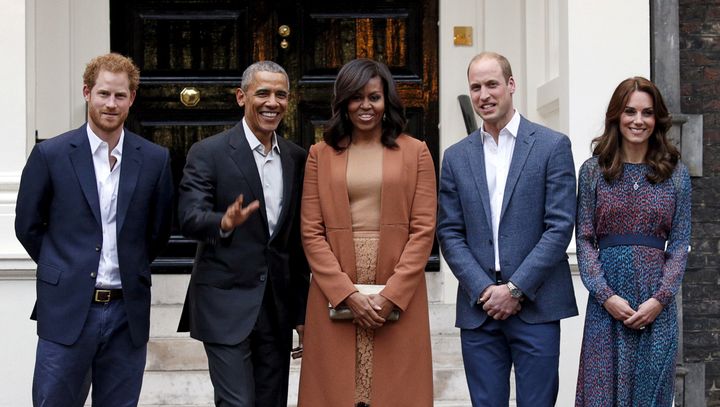 The Obamas with Prince Harry, left, and Prince William and his wife, Cathethe Duchess of Cambridge, on April 22, 2016.