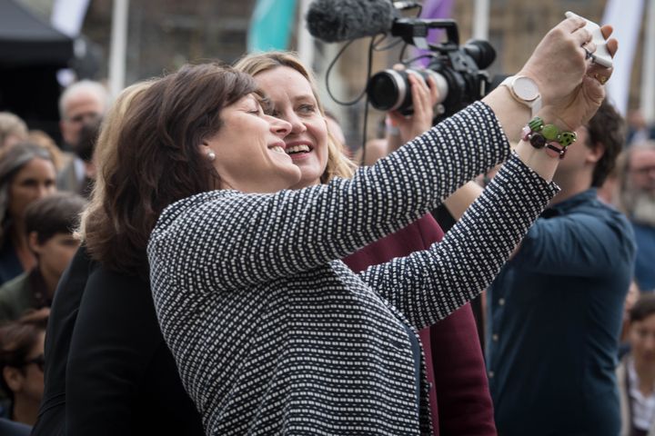 Energy Secretary Claire Perry (left) and Home Secretary Amber Rudd take a selfie at the unveiling.