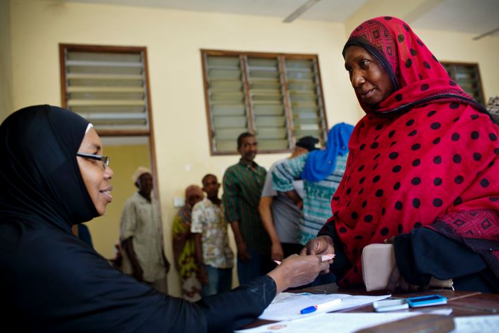 Older people collecting their pension in Zanzibar, where a universal social pension was introduced in 2016 