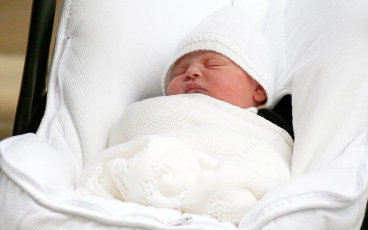 The little prince leaving the Lindo Wing at St. Mary's Hospital on April 23.