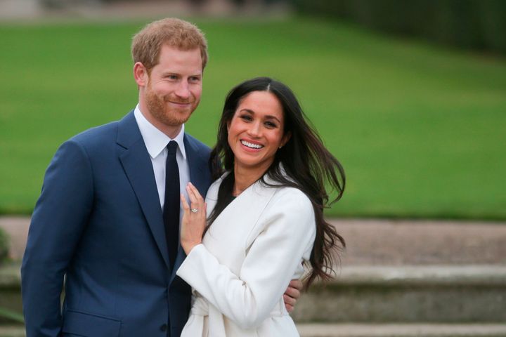 Prince Harry and Meghan Markle pose for a photo after announcing their engagement on Nov. 27, 2017. 