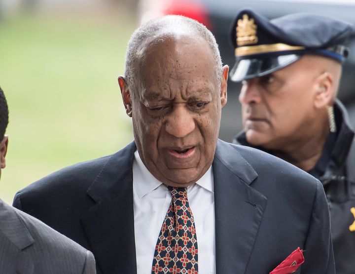 Cosby outside of the Montgomery County Courthouse during the fifth day of his retrial on April 13, 2018. 