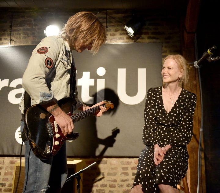 Keith Urban and wife Nicole Kidman perform onstage for a Spotify event in Nashville, Tennessee.