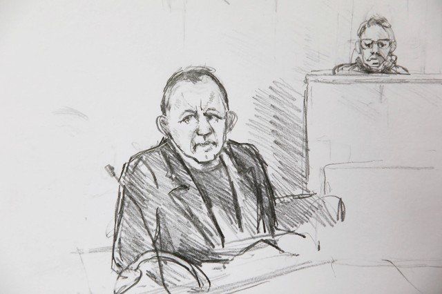 A courtroom sketch shows Peter Madsen during the trial