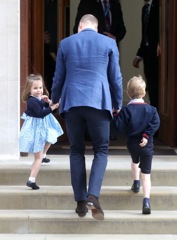 Prince William brings Princess Charlotte and Prince George to the Lindo Wing at St. Mary’s Hospital in London to meet their new baby brother. 