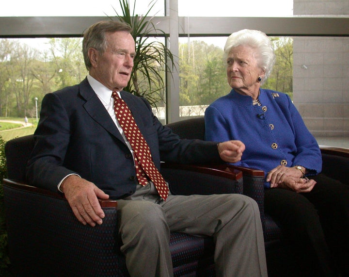 Bush is seen with his wife, Barbara, back in 2003.