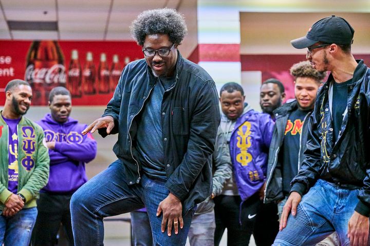 W. Kamau Bell steps with members of black fraternities while visiting historically black colleges and universities for the third season of "United Shades of America."