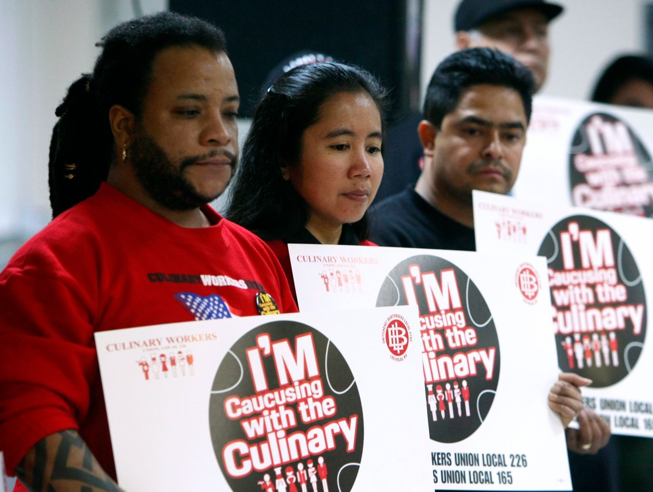 Members of the Culinary Workers Union Local 226 listen to the announcement of the union’s endorsement of Sen. Barack Obama (D-IL) for president in 2008.