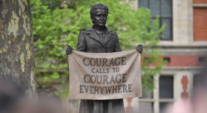 A statue of suffragette Millicent Fawcett was unveiled in Parliament Square in London, England, on April 24, 2018. 