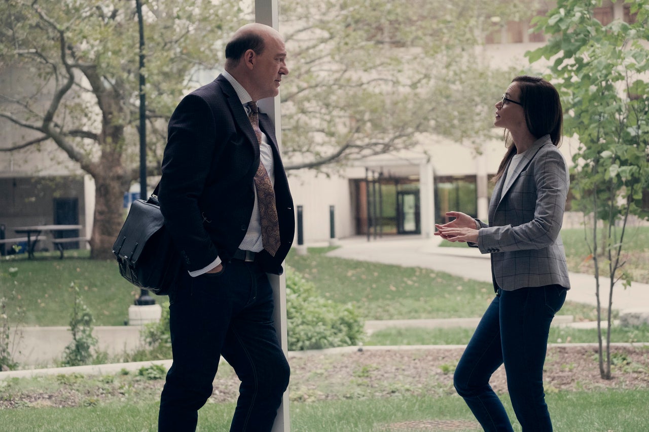 Emily (Alexis Bledel) speaks to Dan (John Carroll Lynch) in a flashback in Episode 2 of Season 2 of "The Handmaid's Tale."