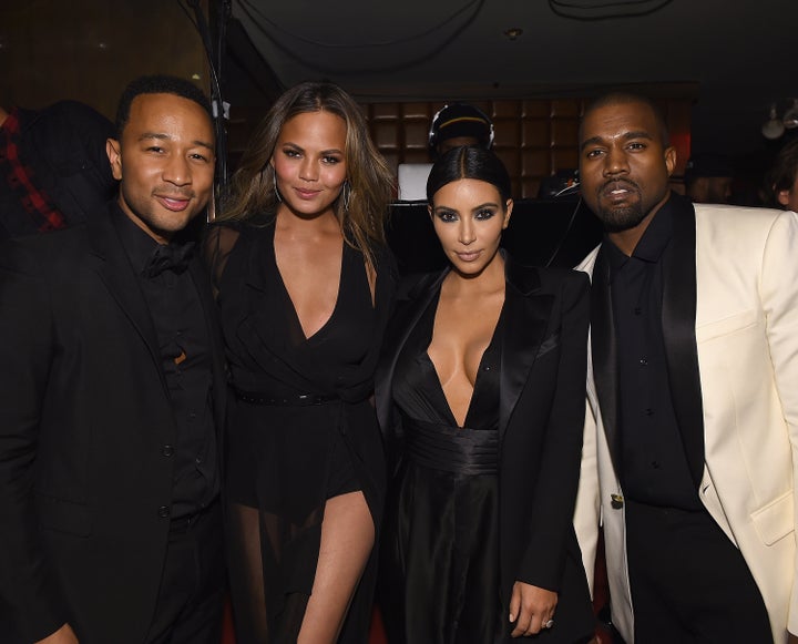 John Legend, Chrissy Teigen, Kim Kardashian and Kanye West together in 2015.