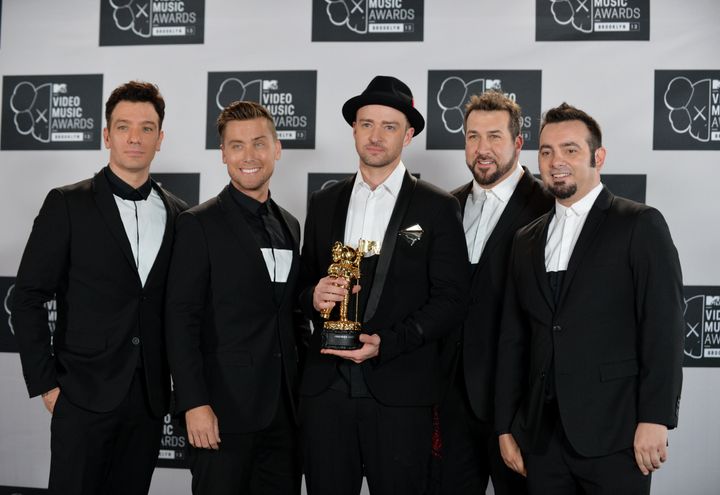 *NSYNC reunites for Justin Timberlake's Vanguard award performance at the 2013 MTV Video Music Awards. 