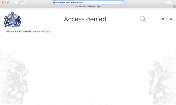 The page that appears for royal.uk/prince-albert