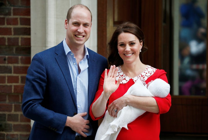 Catherine, the Duchess of Cambridge, and Prince William leave St. Mary's Hospital in London with their new baby boy on Monday.