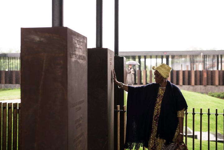 Wretha Hudson, 73, discovers a marker commemorating lynchings in Lee County, Texas, where her father's family was from.