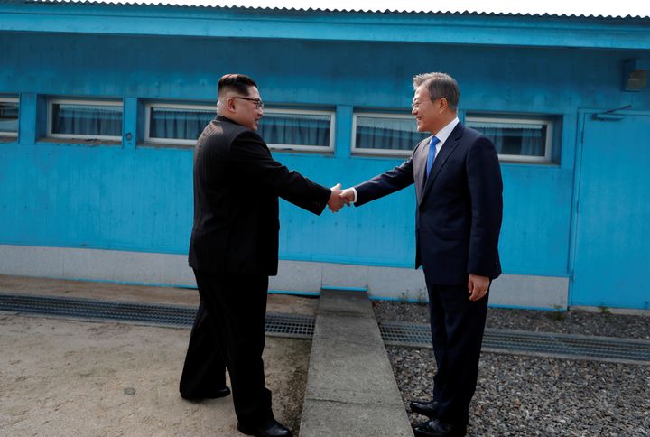 The two leaders shook hands before beginning talks behind closed doors