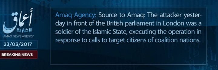 A news update from Islamic States Amaq news agency about a terrorist attack in London