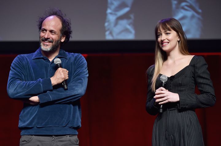 Luca and 'Suspiria' star Dakota were all smiles at the event 