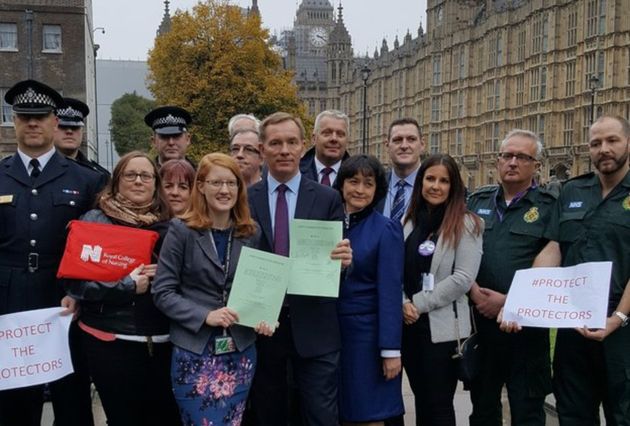 Labour MPs Chris Bryant and Holly Lynch with emergency workers