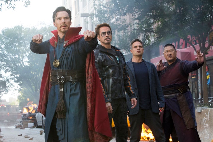 Benedict Cumberbatch, Robert Downey Jr., Mark Ruffalo and Benedict Wong in "Avengers: Infinity War."