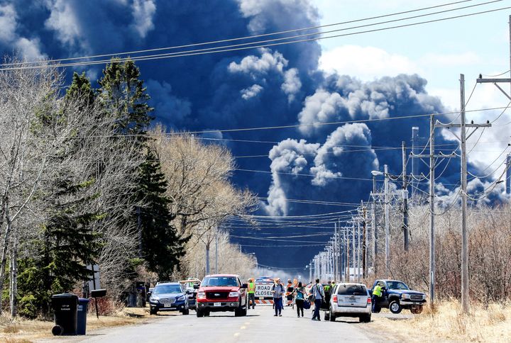 Dark smoke rises from Husky Energy oil refinery following an explosion in Superior, Wisconsin, U.S., April 26, 2018.