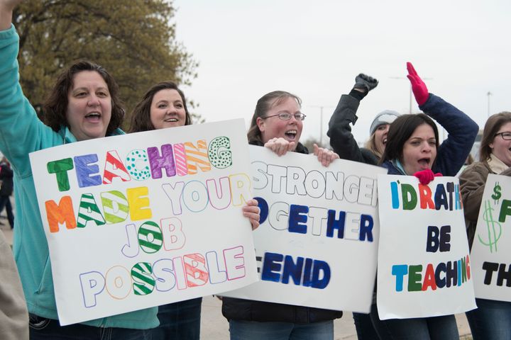 Oklahoma teachers rally at the state Capitol on April 2, demanding that legislators restore funding for education.