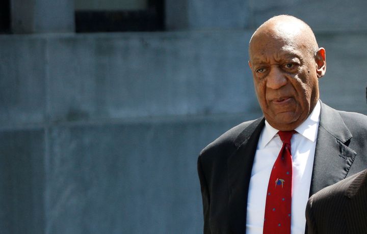 Bill Cosby exits the Montgomery County Courthouse after a jury convicted him in a sexual assault retrial in Norristown, Pennsylvania.