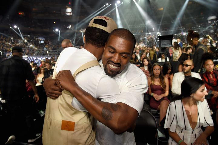 Chance and Kanye embracing at the 2016 VMAs