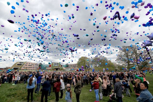 People release balloons outside Alder Hey Children's Hospital in Liverpool, following the death on Saturday morning of 23-month-old Alfie Evans, who was being treated at the hospital.