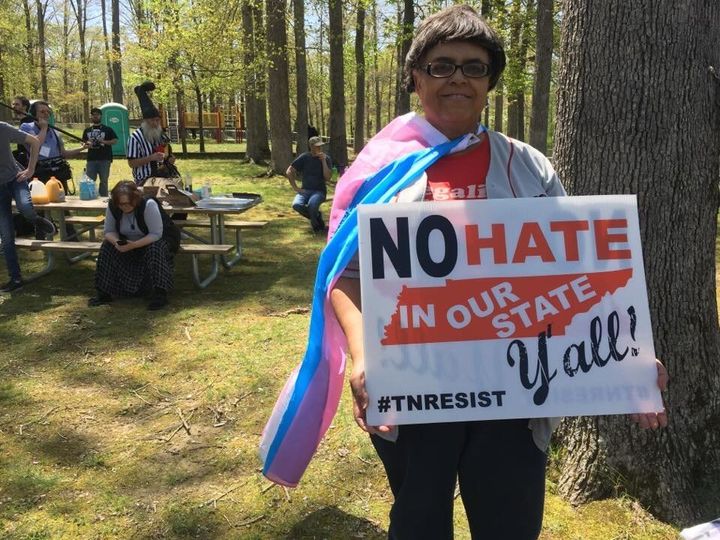 Marisa Richmond at a protest against the white nationalist group American Renaissance on April 28, 2018.