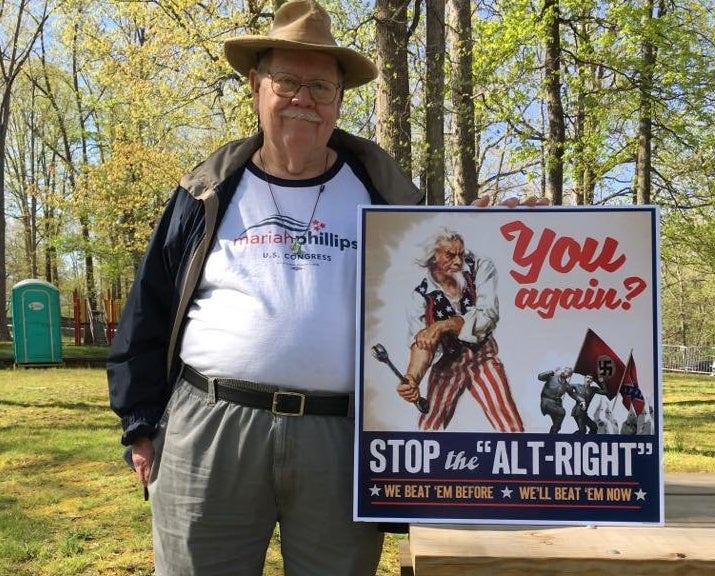 Paul Adams at a protest against the white nationalist group American Renaissance on April 28, 2018.