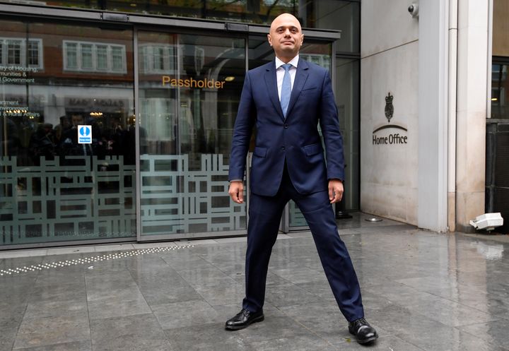 Javid stands outside the Home Office after being named home secretary.