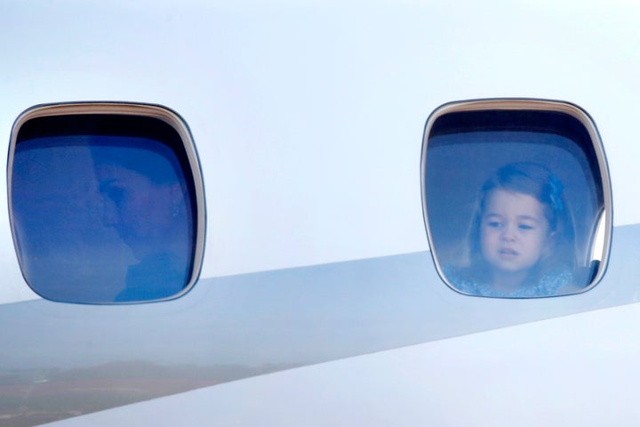 Catherine, Duchess of Cambridge and Princess Charlotte of Cambridge arrive at Berlin Tegel Airport during an official visit to Poland and Germany on 19 July 2017.