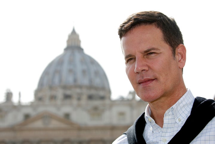 Juan Carlos Cruz is interviewed before his 2½-hour meeting with Pope Francis.