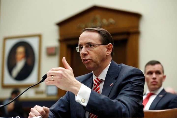 Deputy U.S. Attorney General Rod Rosenstein testifies to the House Judiciary Committee in December. A group of conservative congressmen has drafted articles of impeachment against him.