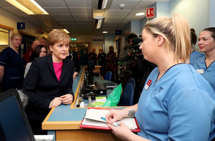 First Minister Nicola Sturgeon meets clinicians, during a visit to the Edinburgh Royal Infirmary.