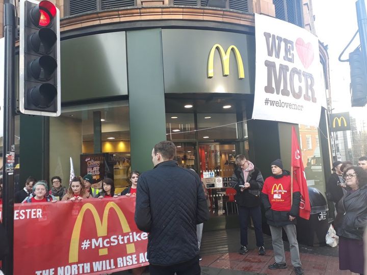 The "We Love Manchester" sign over the Oxford Road McDonald's
