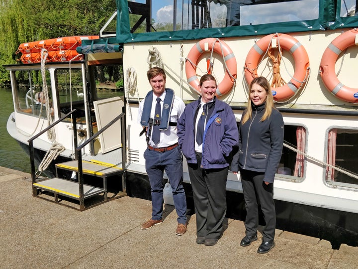 Emma Burrell (pictured in the middle) with her two colleagues: Serena (left) who is a skipper and Richard (right) who is a crewman. 