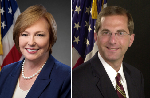 Former CDC Director Brenda Fitzgerald, left, was paid $197,300, while HHS Secretary Alex Azar, right, is currently paid $199,700.