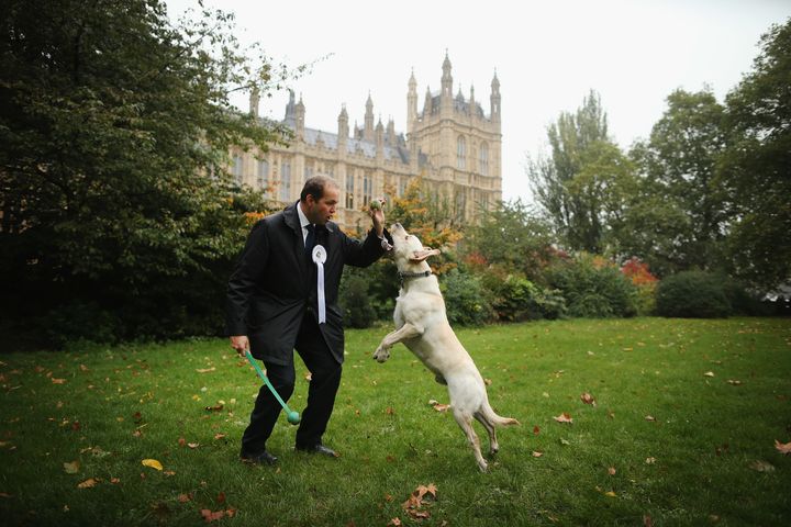Not Photoshopped: David Burrowes and Cholmeley compete in the 2013 Westminster Dog Of The Year competition