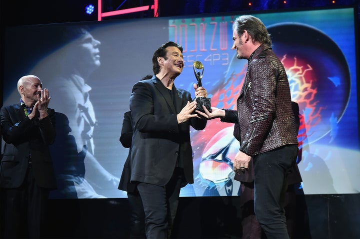 Steve Perry and Jonathan Cain at the 2017 Rock & Roll Hall of Fame induction ceremony in Brooklyn, New York.