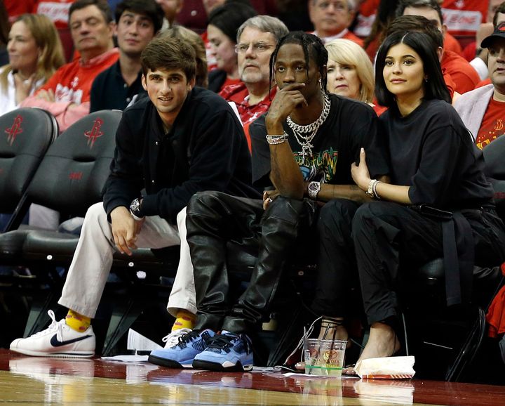 Travis Scott and Kylie Jenner watch the Western Conference playoffs together on April 18. 