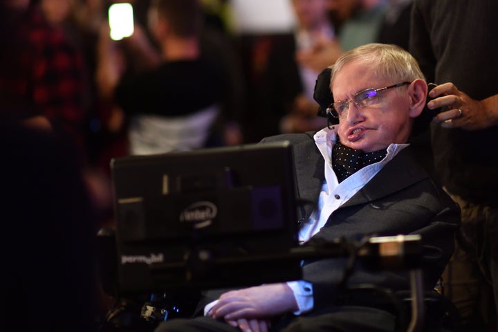 Professor Stephen Hawking addressing The Cambridge Union on Nov. 21, 2017 in Cambridge, Cambridgeshire.