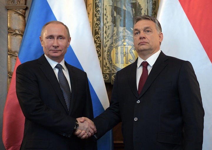 Hungarian Prime Minister Viktor Orban and Russian President Vladimir Putin meet in Budapest on Feb. 2, 2017.