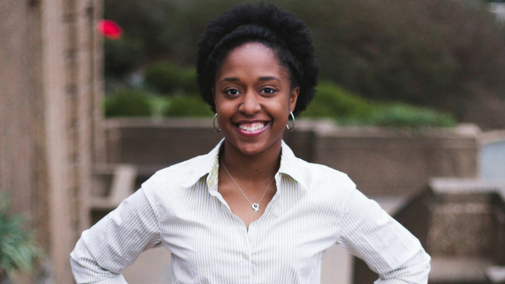 Taylor Dumpson, who was targeted by an Andrew Anglin “troll storm.” She resigned as student government president in January.