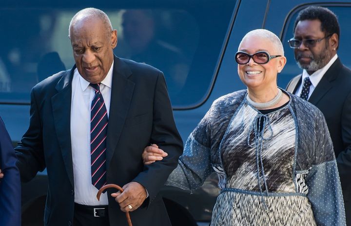 Bill Cosby and his wife Camille Cosby arrive at the Montgomery County Courthouse on June 12, 2017, during Cosby's first sexual assault trial that ended in a mistrial. 