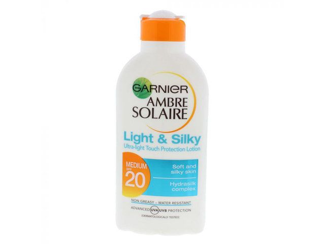 Garnier Ambre Solaire Light and Silky, £5 for 200ml at Sainsbury's.