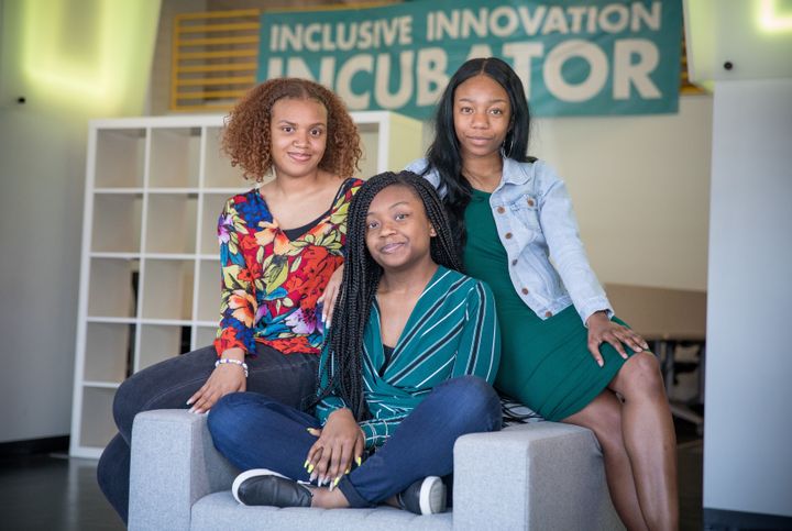 India Skinner, Mikayla Sharrieff, and Bria Snell, 11th graders from Banneker High School in Washington, D.C., are finalists in a NASA youth science competition. 
