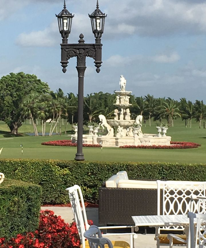 A fountain at one of four golf courses at Trump's Doral resort.