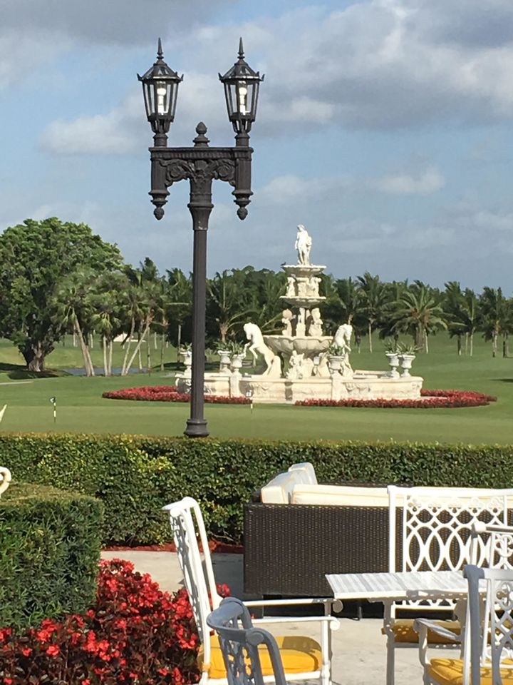 A fountain at one of four golf courses at Trump's Doral resort.